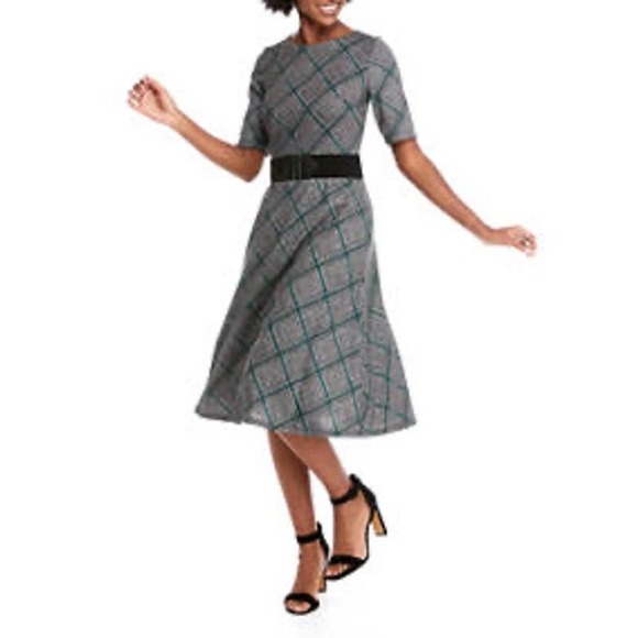 Sandra Darren Women's Elbow Sleeve Plaid Midi Dress - Sz 6 - Picture 1 of 5